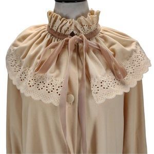 Vintage 70s Beige Cottagecore Housecoat Size L Beige Velour Ruffle Collar Robe